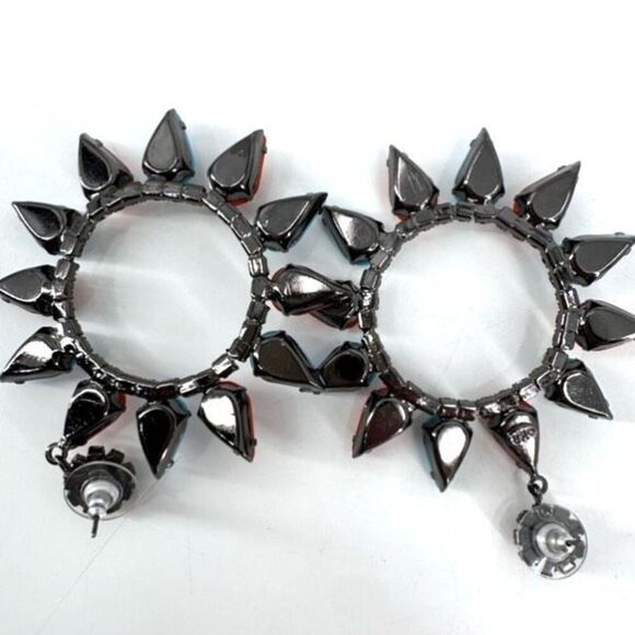 Kenneth Jay Lane Womens Large Circle Crystal Drop Dangle Earring Turquoise Coral - Picture 8 of 12